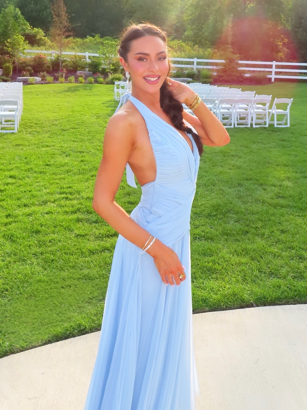 Elegant Light Blue Maxi Dress with Halter Neck